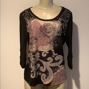 NWOT! Floral rhinestone top
